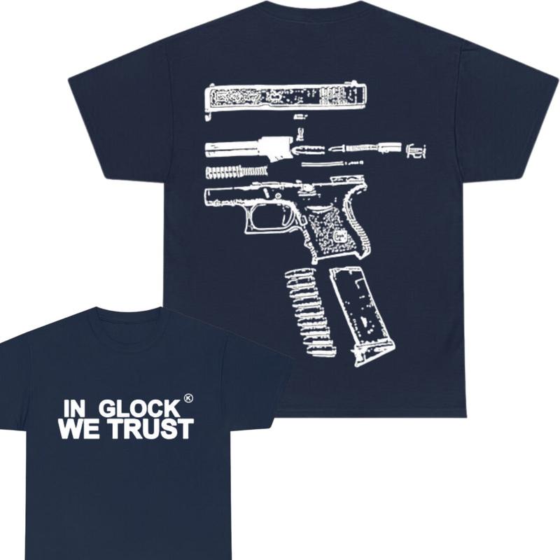 IN GLOCK WE TRUST 2 side T-shirt,Design Black- White, T-shirt For Men, GIft For Men,Full color, Menswear Top... (Image 4)