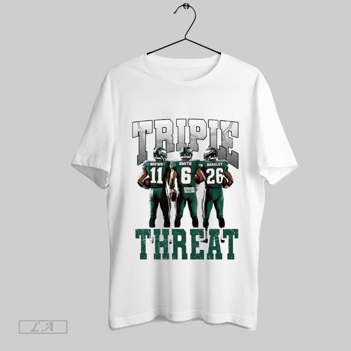 Top A J Brown Devonta Smith And Saquon Barkley Triple Threat Philadelphia Eagle Unisex Sweatshirt T Shirt Hoodie