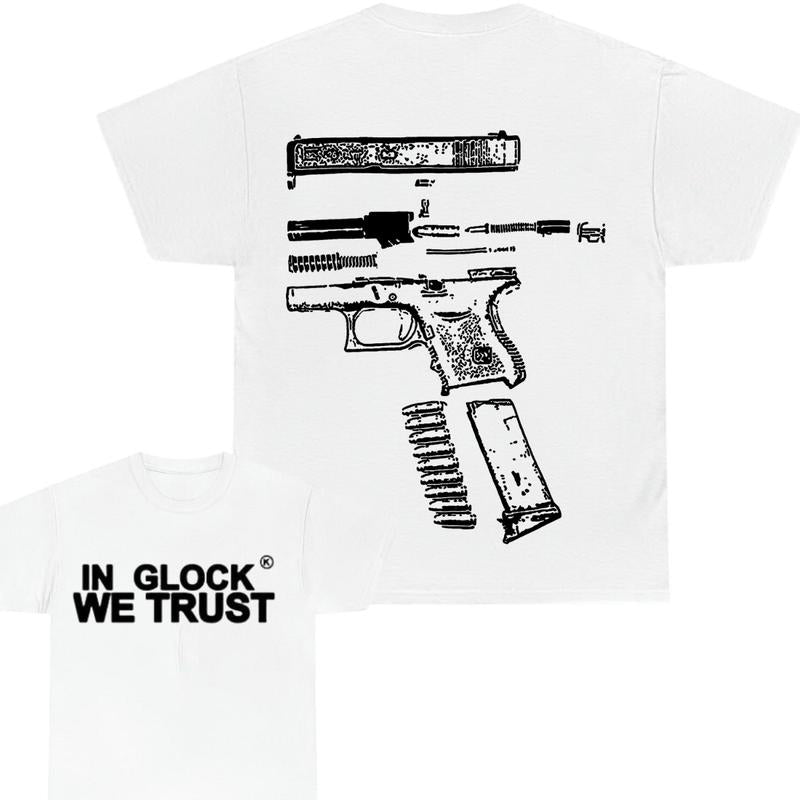 IN GLOCK WE TRUST 2 side T-shirt,Design Black- White, T-shirt For Men, GIft For Men,Full color, Menswear Top... (Image 2)