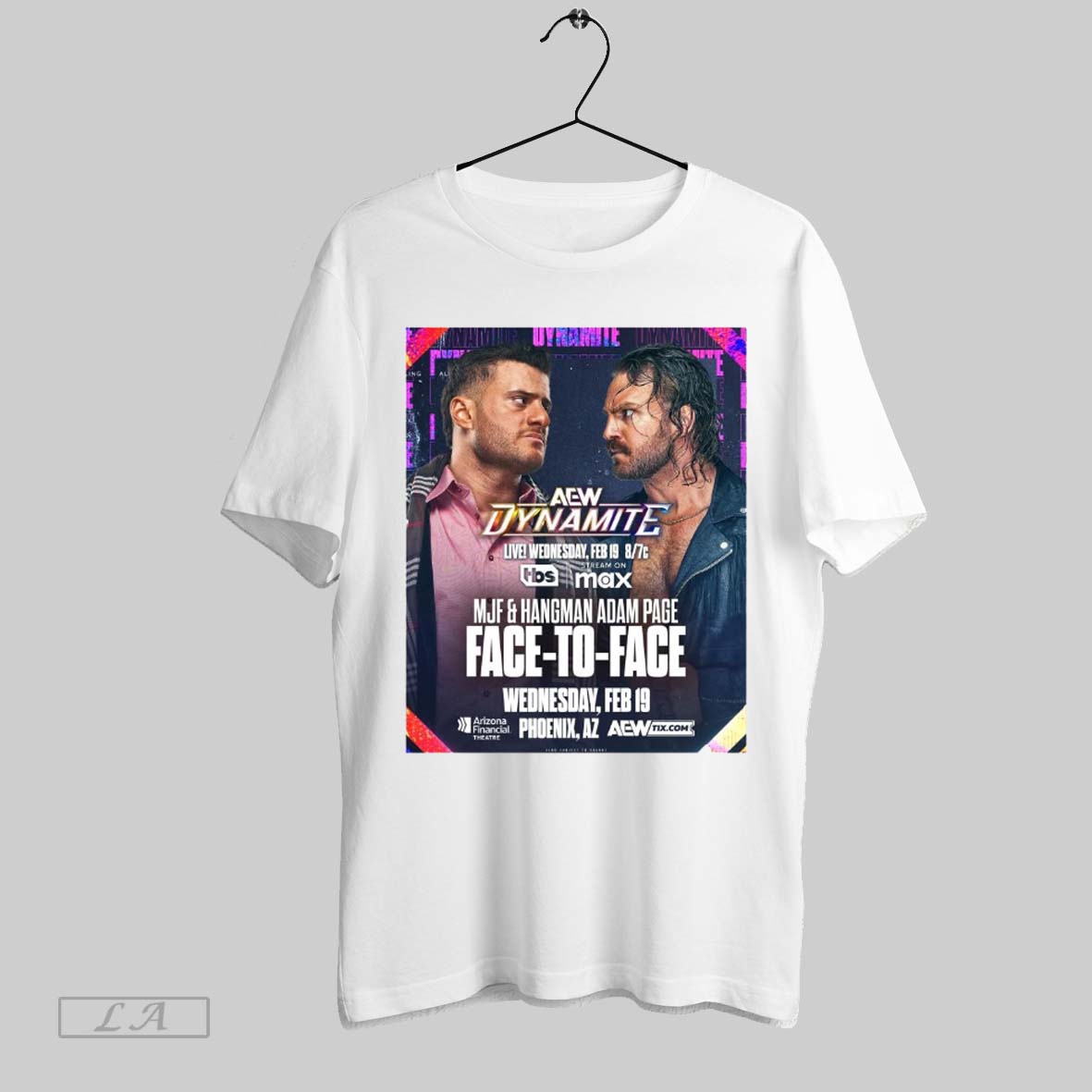 Top Aew Dynamite Mjf And Hangman Adam Page Face To Face Wednesday Feb 19 2025 Phoenix Az Poster T Shirt Hoodie, Sweatshirt