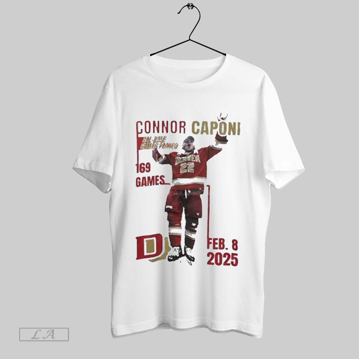 Top Connor Caponi 169 Games Denver Pioneers Mens Ice Hockey Unisex Sweatshirt T Shirt Hoodie | CoreVibeTees.com