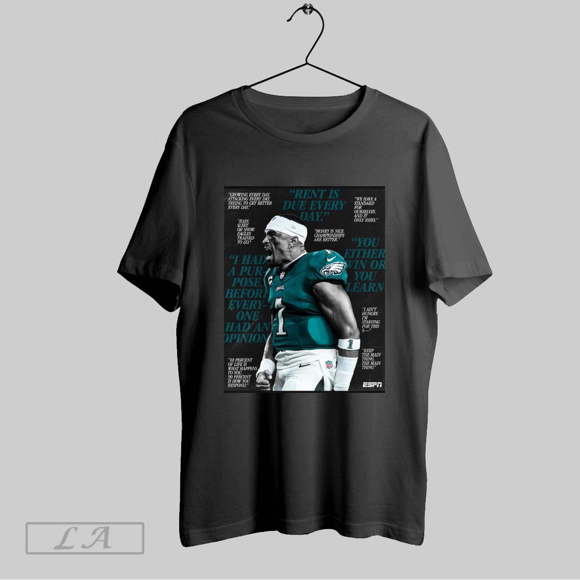 Top Jalen Hurts Spoke It Into Existence Rent Is Due Every Day T Shirt Hoodie, Sweatshirt | CoreVibeTees.com