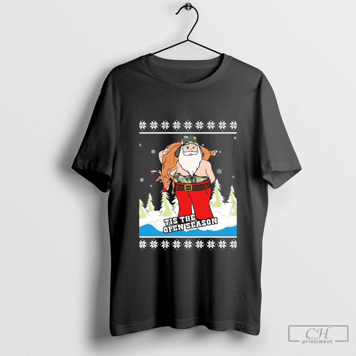 Tis The Open Season Hunting Santa Ugly Christmas Sweaters 2024 t-shirt Hoodie, Sweatshirt | CoreVibeTees.com