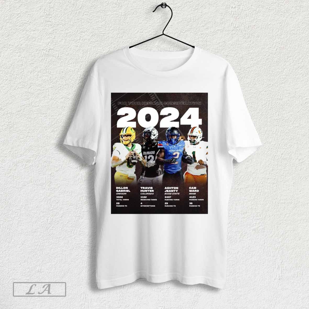 The Four Heisman Finalists 2024 Dillon Gabriel Oregon Travis Hunter Colorado Ashton Jeanty Boise State Cam Ward Miami...