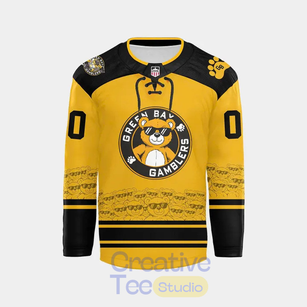 Green Bay Gamblers 2026 Teddy Bear Custom Hockey Jersey