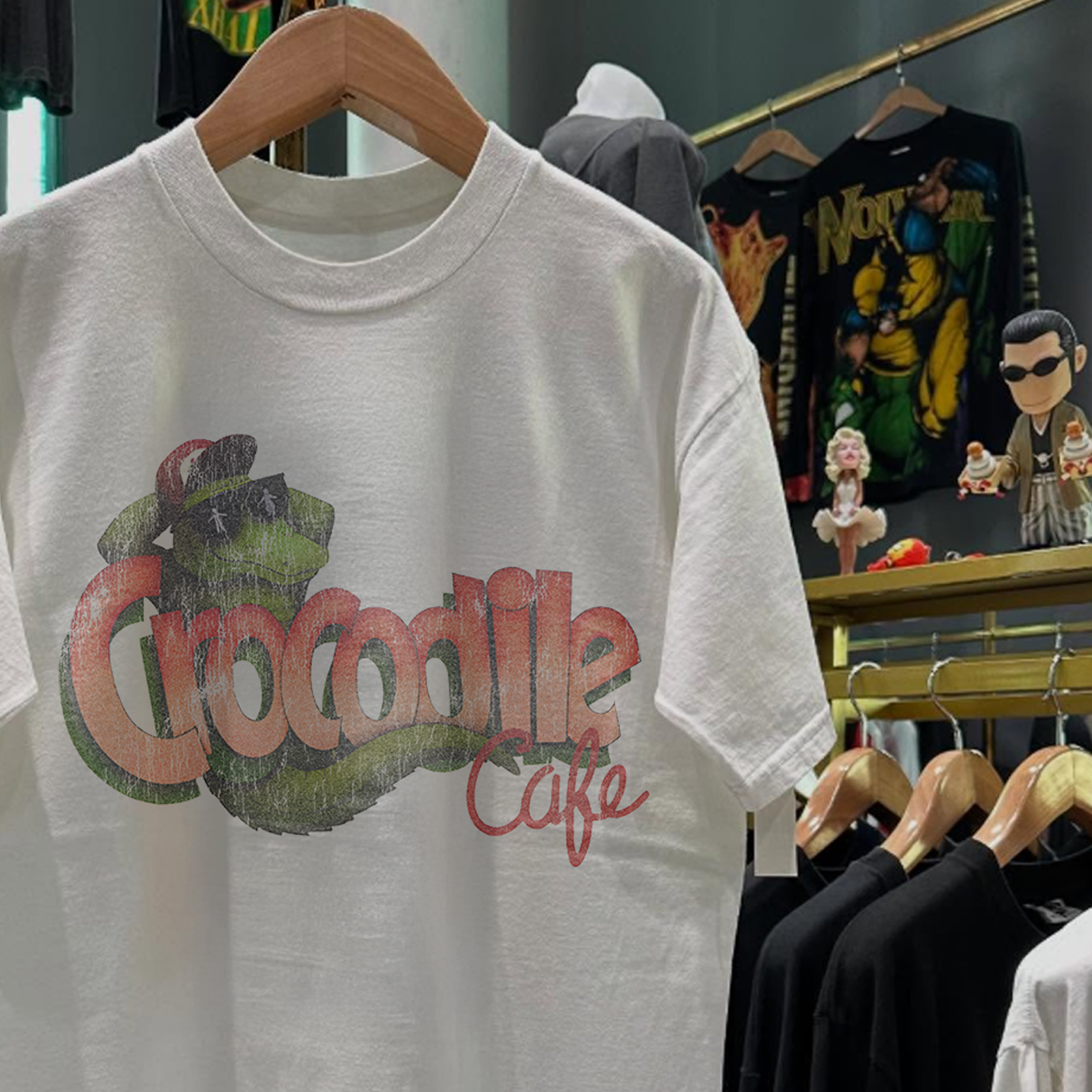 90s CROCODILE CAFE RARE WASHED WHITE T-SHIRT Hoodie, Sweatshirt | CoreVibeTees.com (Image 2)