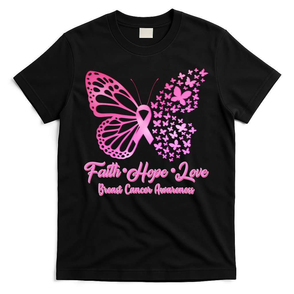 Faith Hope Love Breast Cancer Awareness Butterflies T-Shirt Hoodie, Sweatshirt | CoreVibeTees.com