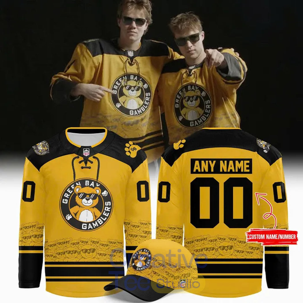 Green Bay Gamblers 2026 Teddy Bear Custom Hockey Jersey