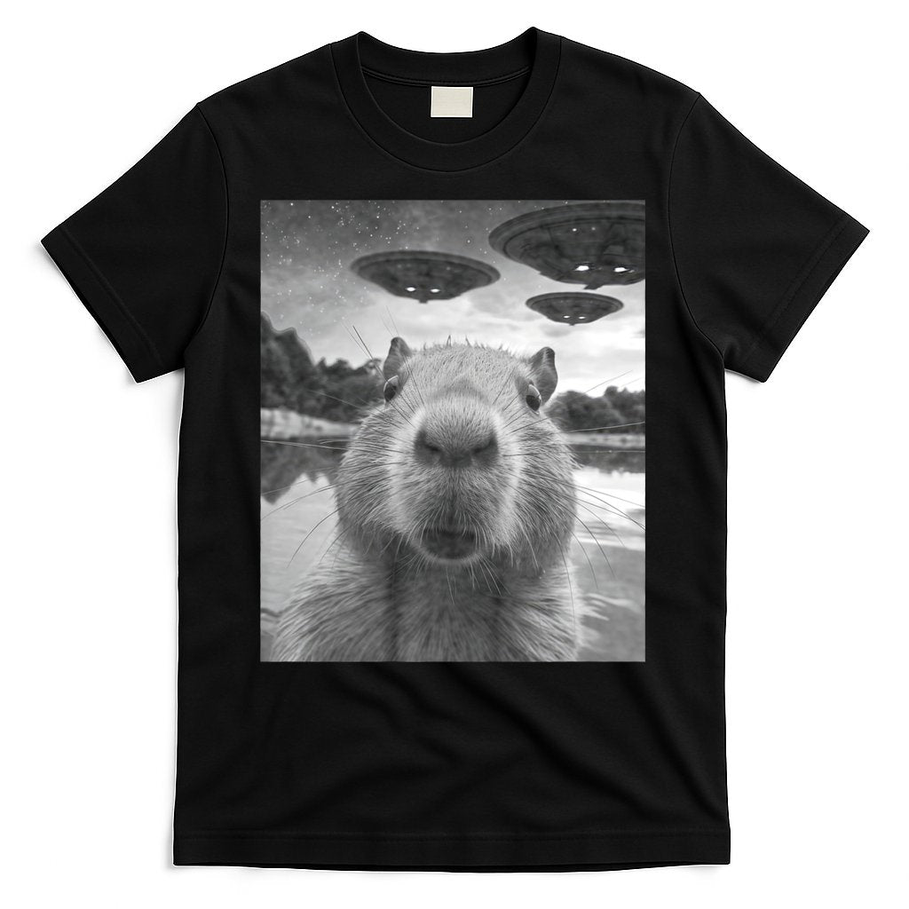 Funny Graphic Capybara Selfie With Ufos Weird T-Shirt Hoodie, Sweatshirt | CoreVibeTees.com