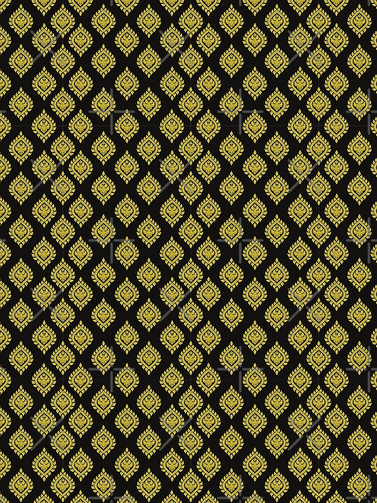 Thai pattern, gold color, Thai fabric, bush flower pattern, gold color for everyone in the family. by isaartboho