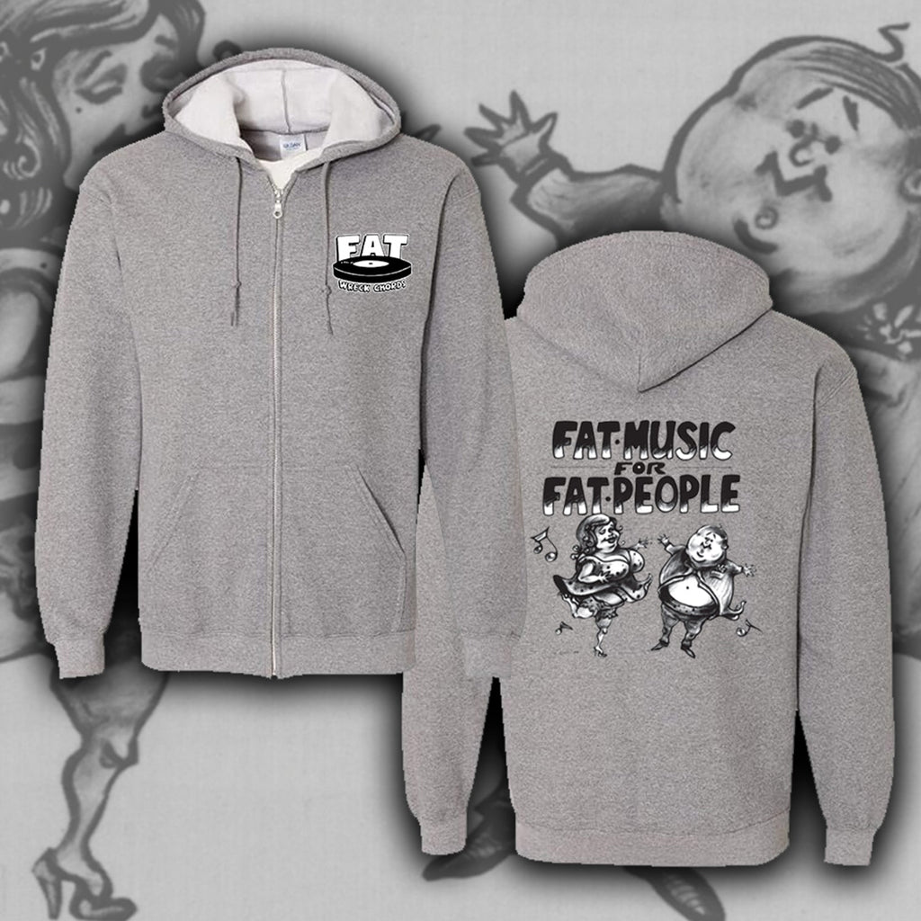 Fat Music For Fat People Zip Up Hoodie (Grey Marle) T-Shirts, Sweatshirt | CoreVibeTees.com