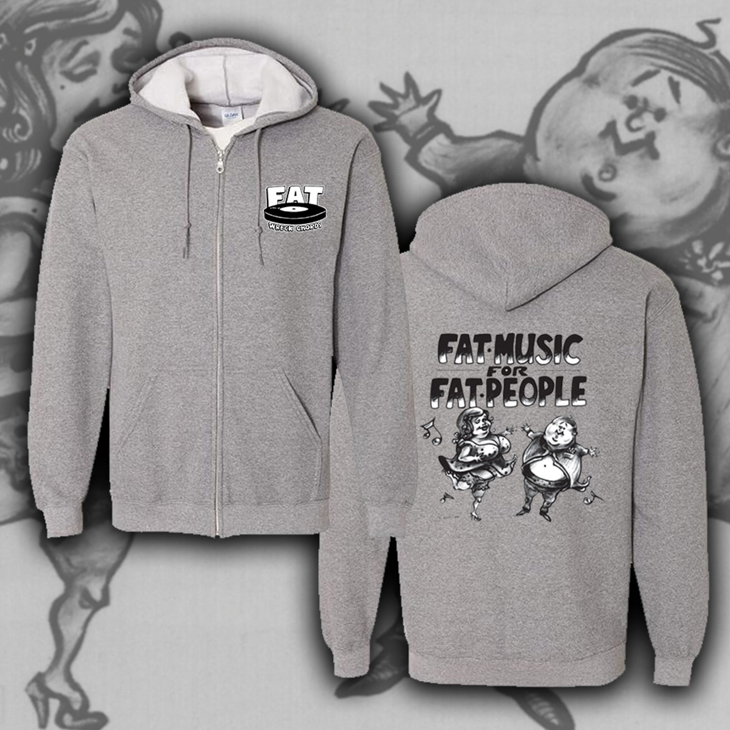 Fat Music For Fat People Zip Up Hoodie (Grey Marle) T-Shirts, Sweatshirt | CoreVibeTees.com