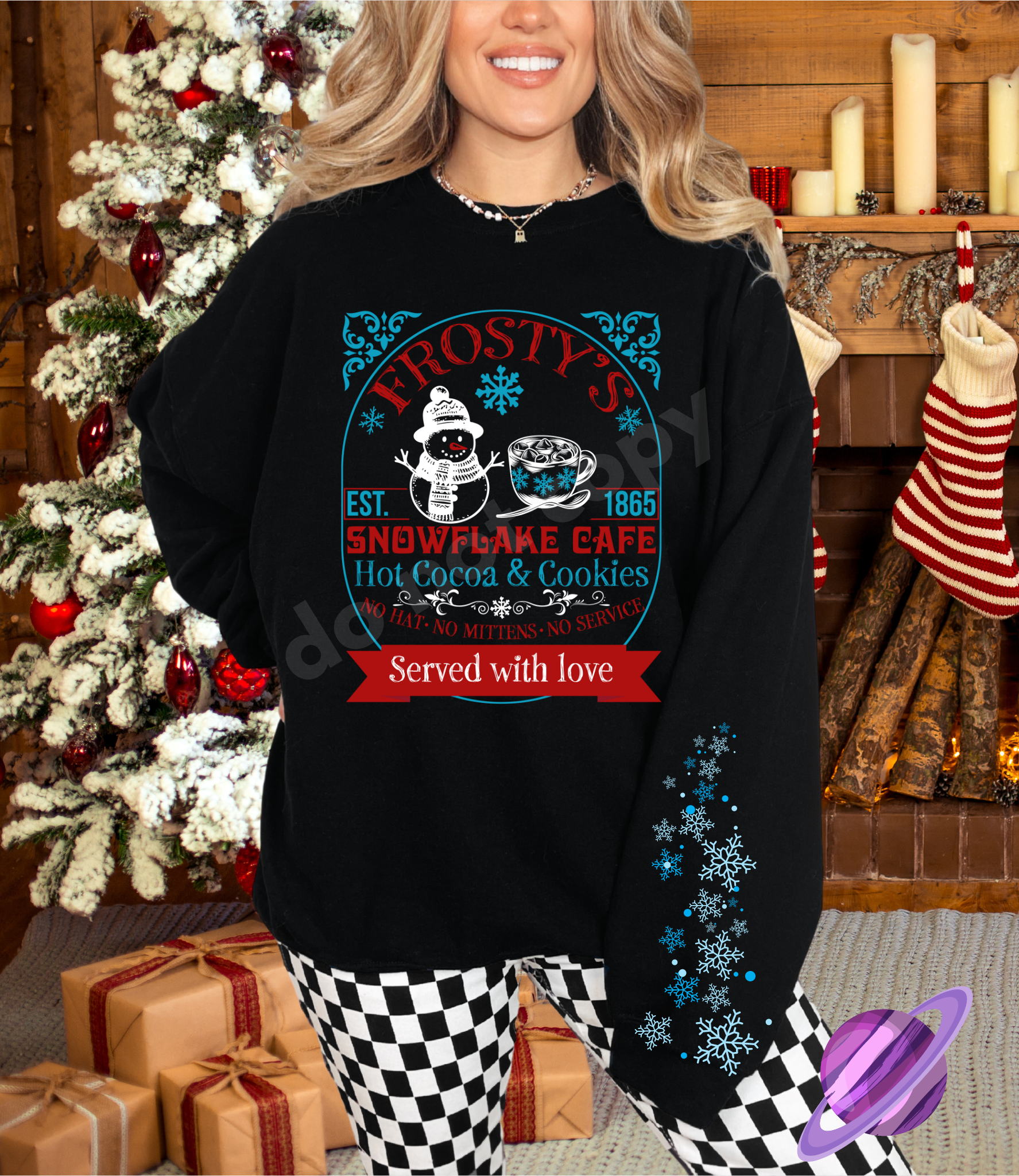 FROSTY CAFE- CREWNECK SWEATSHIRT  W/ SLEEVE PRINT T-Shirts, Hoodie | CoreVibeTees.com (Image 2)