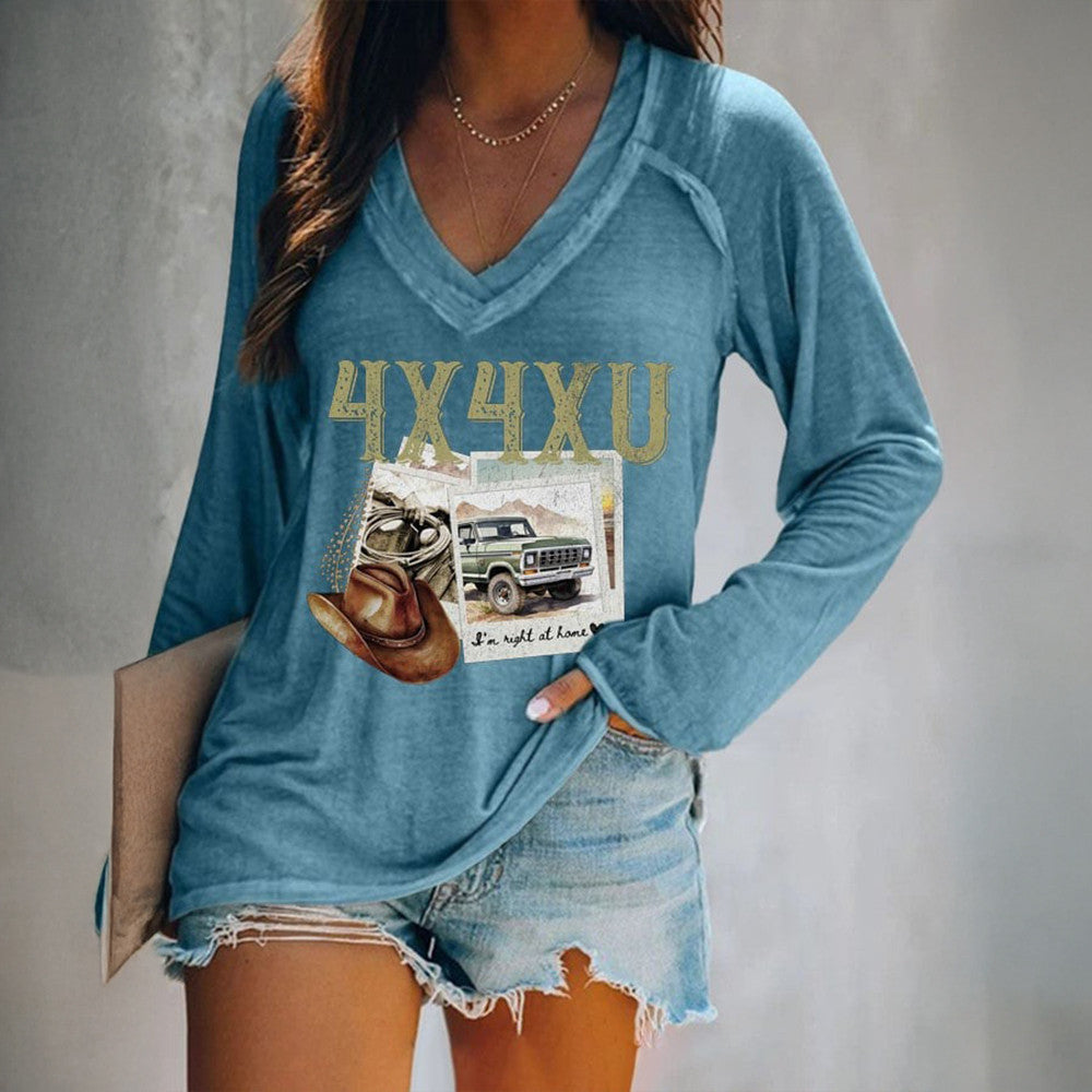 Lainey Wilson Merch 4X4XU I'm Right At Home V-neck Long Sleeve T-Shirt Gifts For Fans Hoodie, Sweatshirt | CoreVibeTees.com