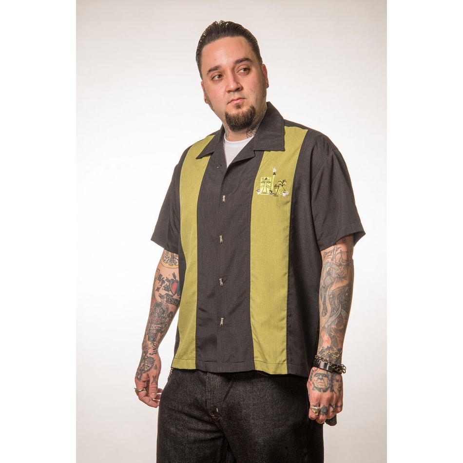 Green and Black Tiki Bowling Shirt by Steady Clothing Hoodie, Sweatshirt | CoreVibeTees.com (Image 3)