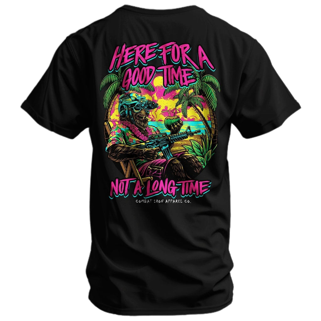 Here For A Good Time. Not A Long Time. Retro Summer Edition Men's T-Shirt Hoodie, Sweatshirt | CoreVibeTees.com (Image 1)