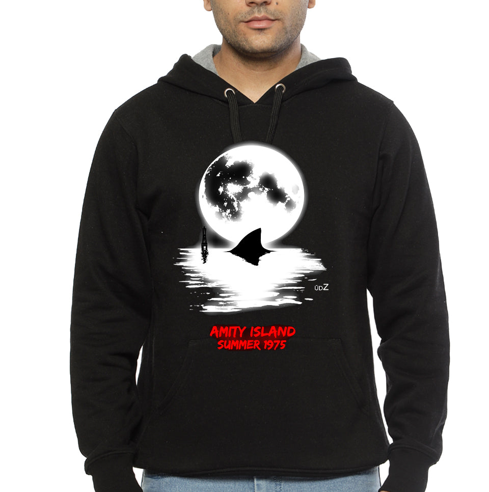 Jaws Full Moon Graphic Black Hoodie T-Shirts, Sweatshirt | CoreVibeTees.com