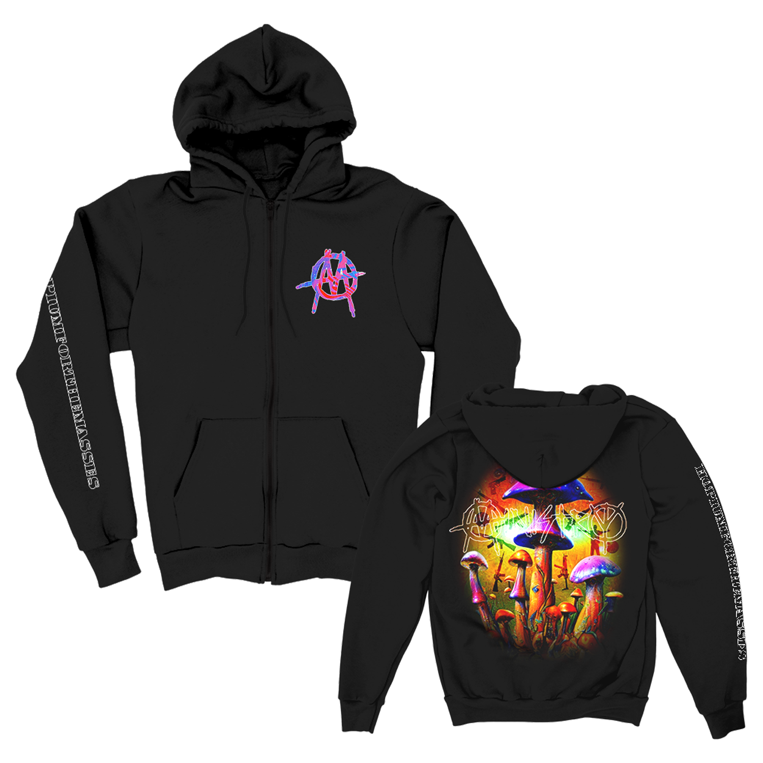 HOPIUM Mushroom Zip Up Hoodie (Black) T-Shirts, Sweatshirt | CoreVibeTees.com (Image 1)