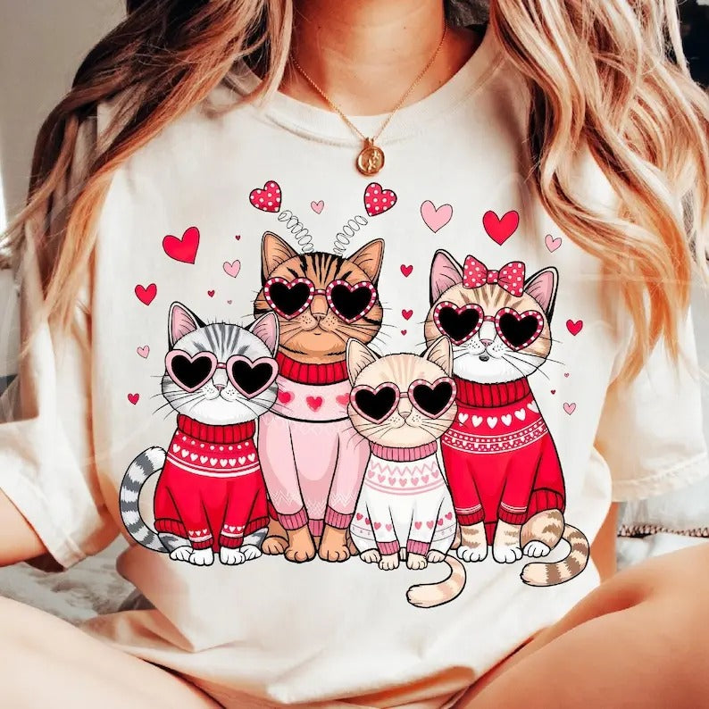 Valentine Cats T-Shirt/sweatshirt/hoodie, Cat Lover Digital Art for Crafts, Sublimation, and DIY Projects, Trendy Valentine Cat Mom sweatshirt