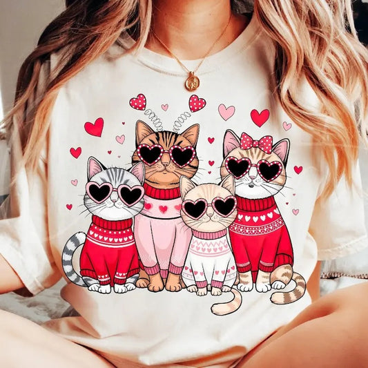 Valentine Cats T-Shirt/sweatshirt/hoodie, Cat Lover Digital Art for Crafts, Sublimation, and DIY Projects, Trendy Valentine Cat Mom sweatshirt