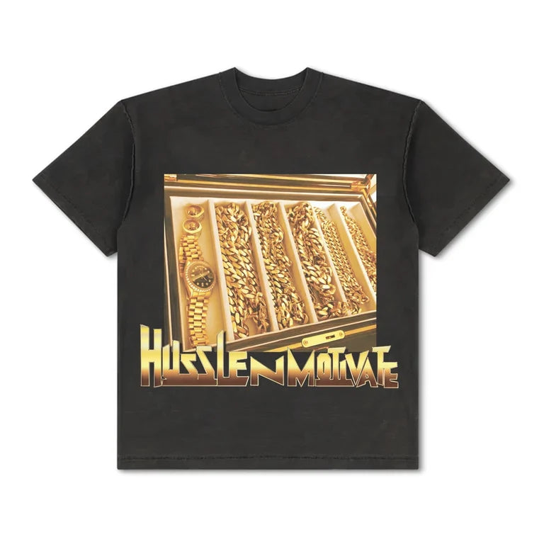 HUSSLE N MOTIVATE TEE [GOLD EDITION] Hoodie, Sweatshirt | CoreVibeTees.com (Image 1)