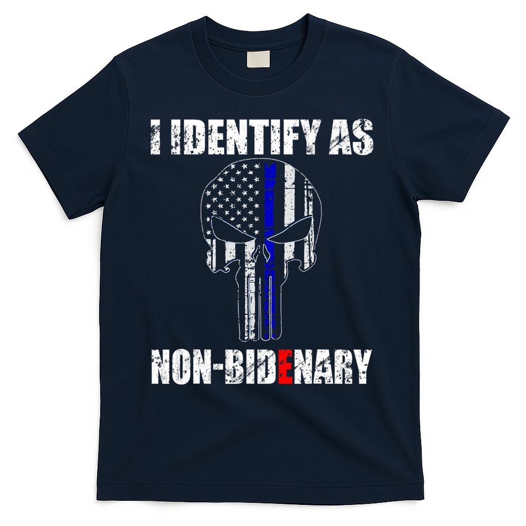 I Identify As Non Bidenary Skull Line Blue T-Shirt Hoodie, Sweatshirt | CoreVibeTees.com