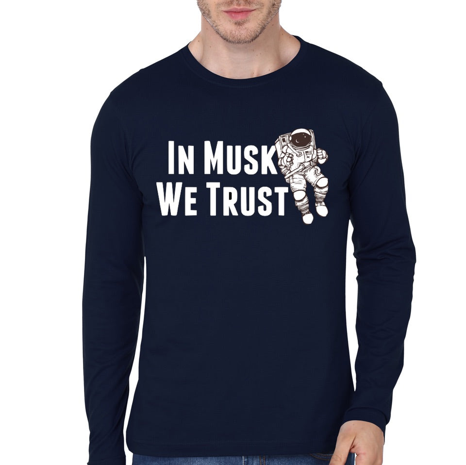 In Musk We Trust Navy Blue Full Sleeve T-Shirt Hoodie, Sweatshirt | CoreVibeTees.com