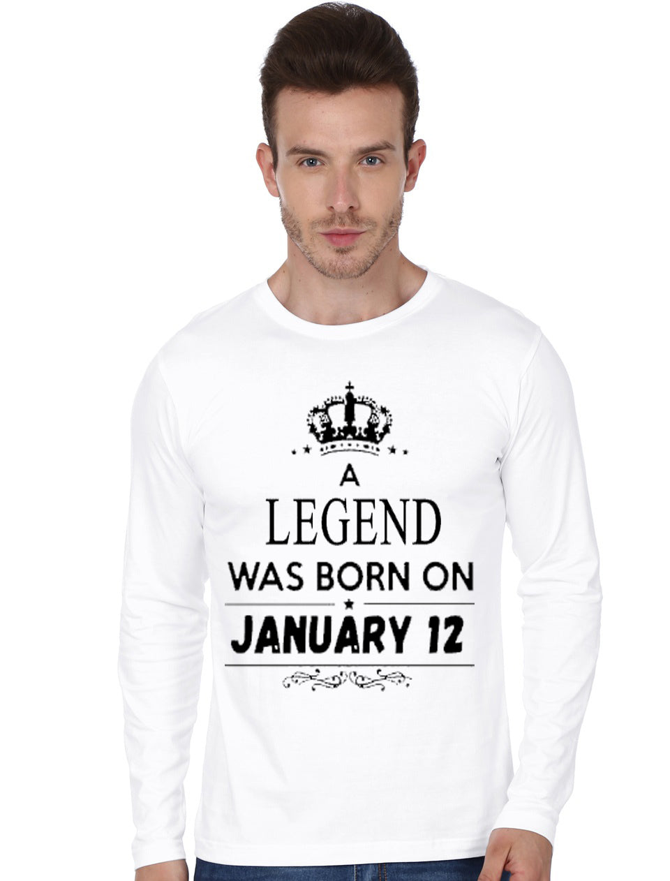 A Legend Was Born On January 12 White Full Sleeve T-Shirt Hoodie, Sweatshirt | CoreVibeTees.com