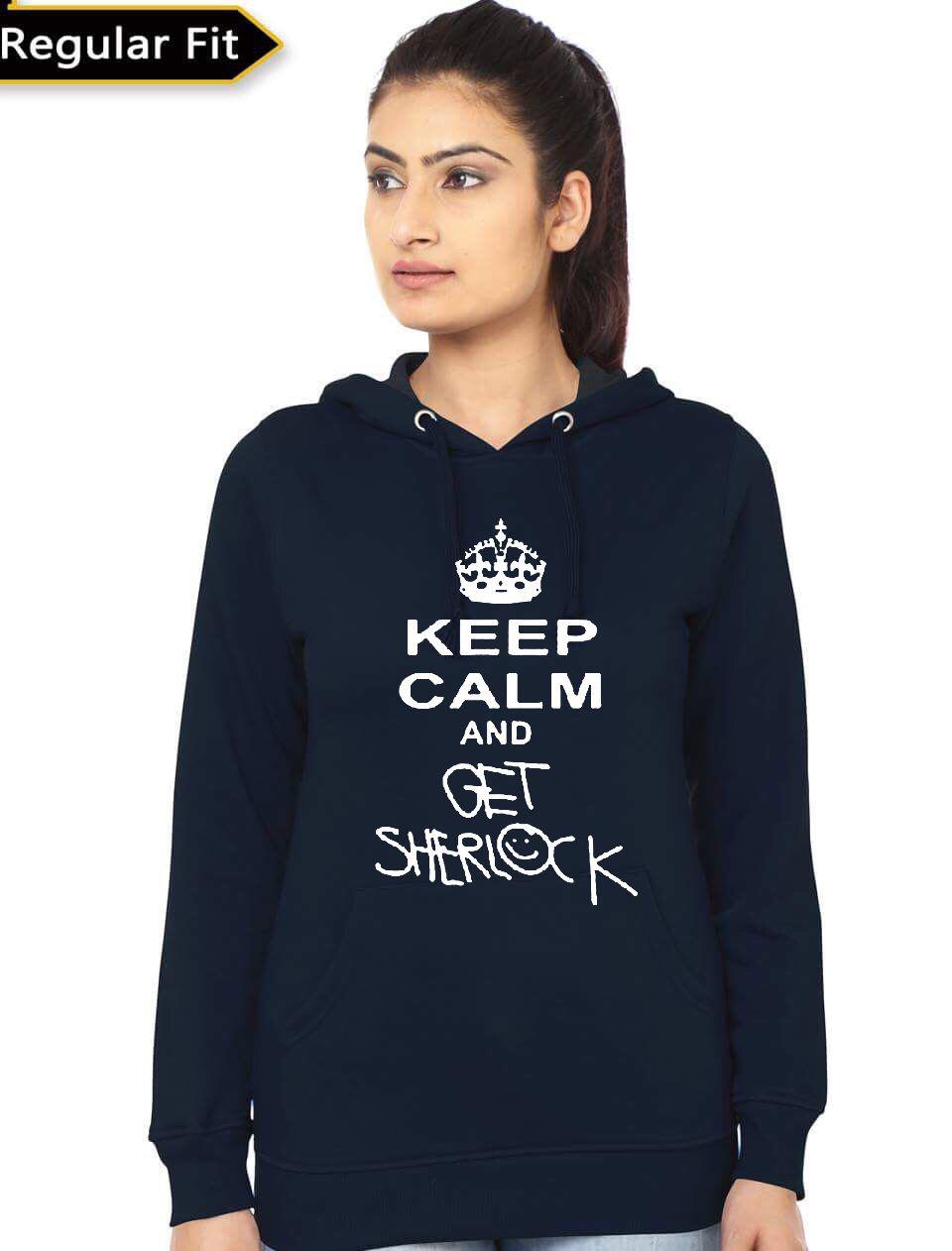 Keep Calm And Get Sherlock Navy Blue Womenâ€™s Hoodie T-Shirts, Sweatshirt | CoreVibeTees.com