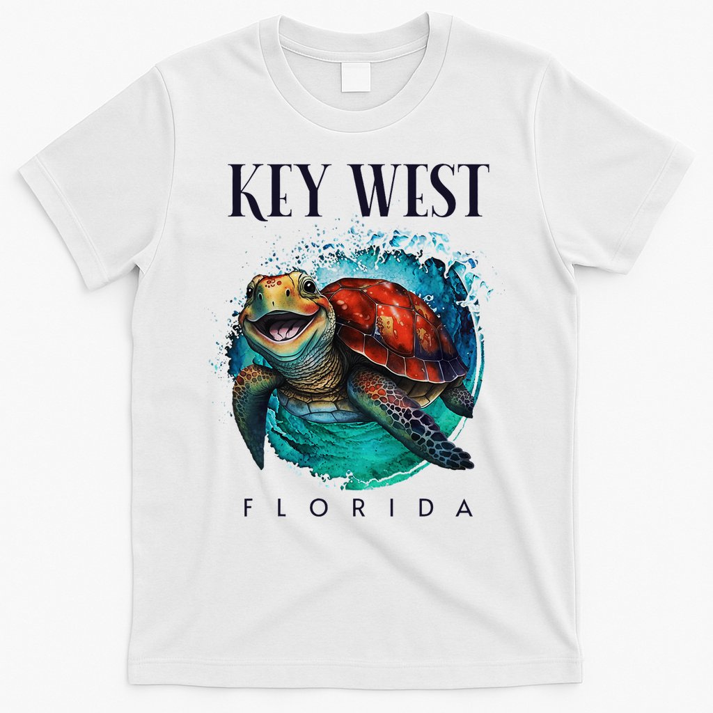 Key West Florida Watercolor Happy Sea Turtle T-Shirt Hoodie, Sweatshirt | CoreVibeTees.com