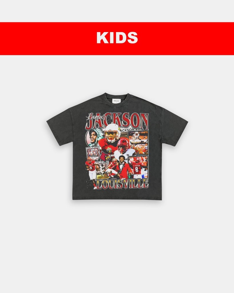 LAMAR JACKSON - LOUISVILLE - KIDS TEE Hoodie, Sweatshirt | CoreVibeTees.com (Image 1)