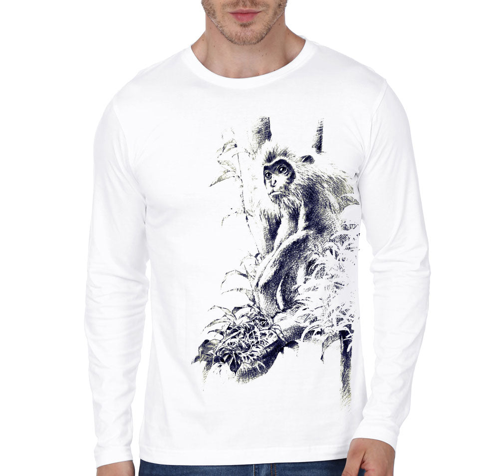 Langur White Full Sleeve T-Shirt Hoodie, Sweatshirt | CoreVibeTees.com