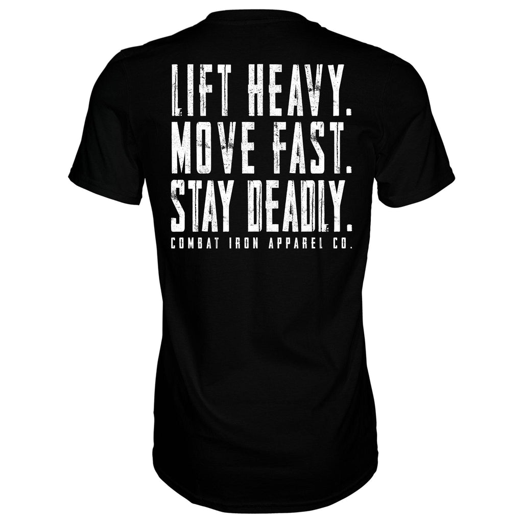 Original Motto: Lift Heavy. Move Fast. Stay Deadly. Men's T-Shirt Hoodie, Sweatshirt | CoreVibeTees.com (Image 1)