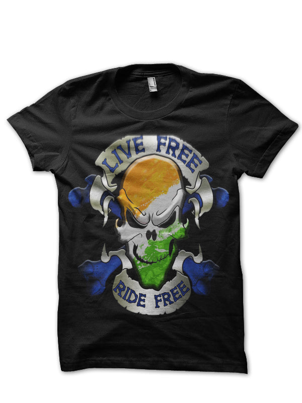 Live Free Ride Free Bike Indian Flag Skull Black T-Shirt Hoodie, Sweatshirt | CoreVibeTees.com