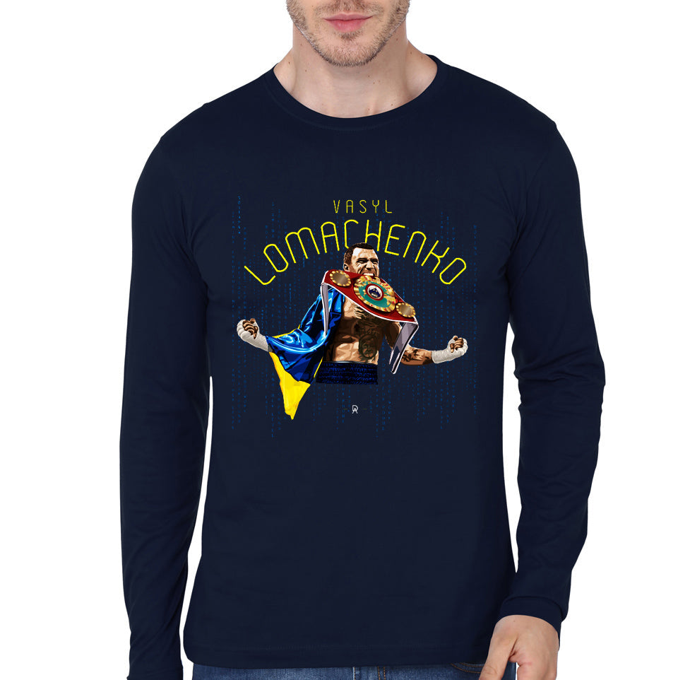 Vasyl Lomachenko Matrix Navy Blue Full Sleeve T-Shirt Hoodie, Sweatshirt | CoreVibeTees.com