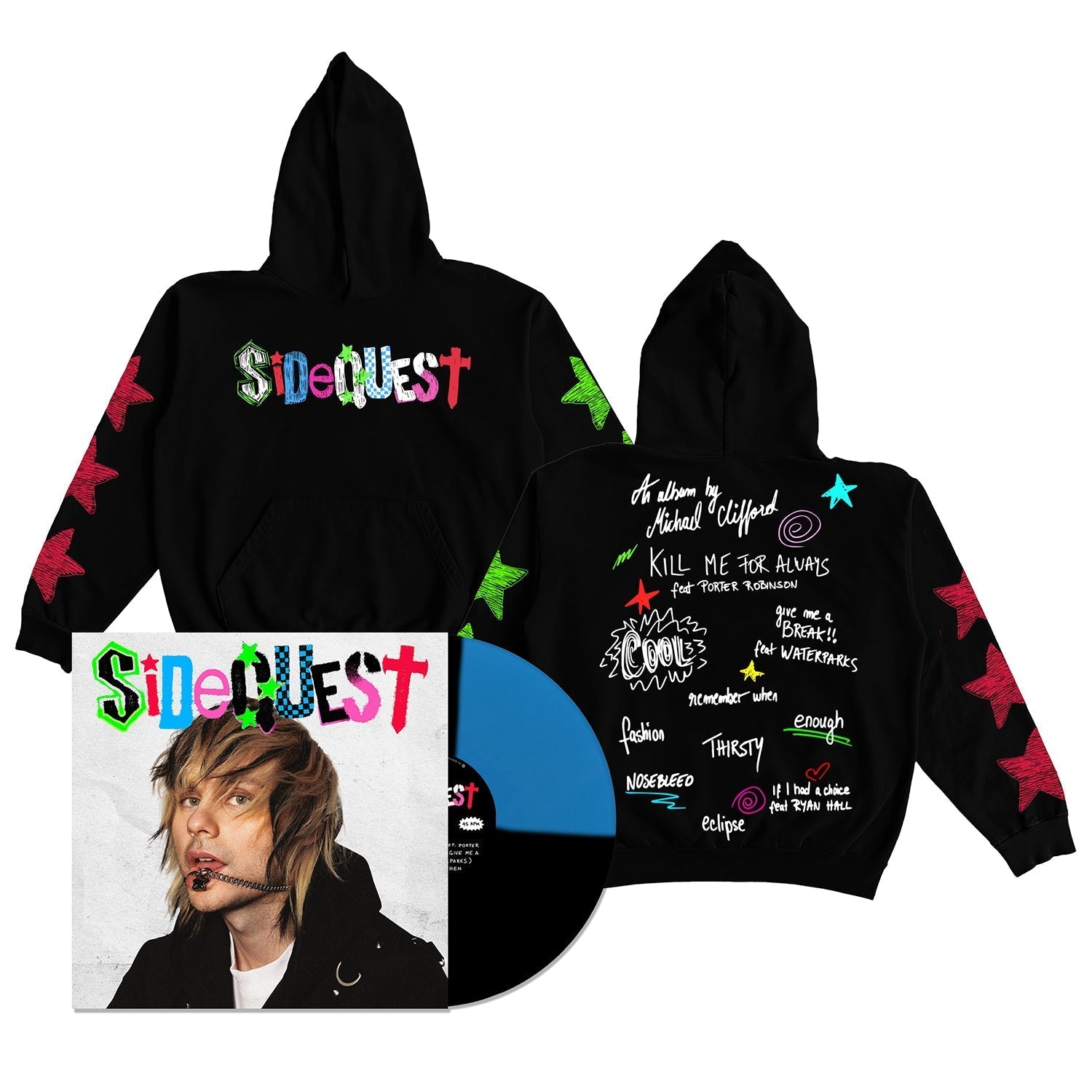 SIDEQUEST LP (Black & Blue Quad Deluxe Vinyl) + Hoodie (Black) T-Shirts, Sweatshirt | CoreVibeTees.com
