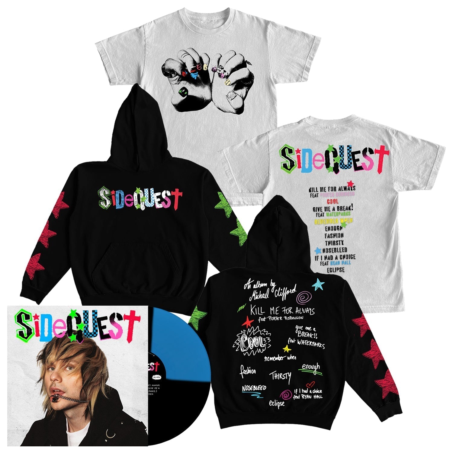 SIDEQUEST LP (Black & Blue Quad Deluxe Vinyl) + T-Shirt + Hoodie Bundle Sweatshirt | CoreVibeTees.com