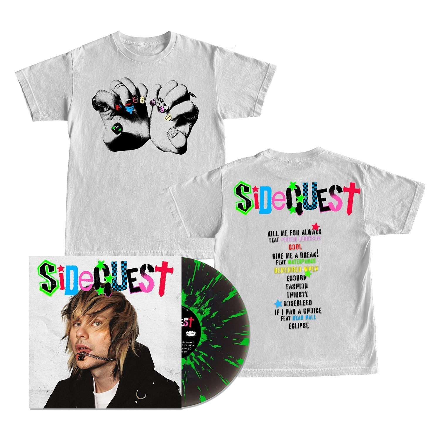 SIDEQUEST LP (Black Ice w/ Neon Green Splatter Deluxe Vinyl) + T-Shirt (White) Hoodie, Sweatshirt | CoreVibeTees.com