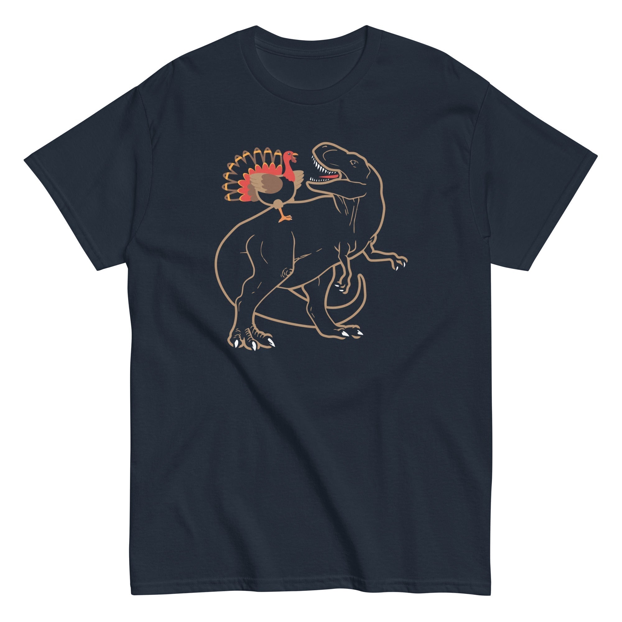 Turkey Riding T-Rex Men's Classic Tee Hoodie, Sweatshirt | CoreVibeTees.com (Image 3)