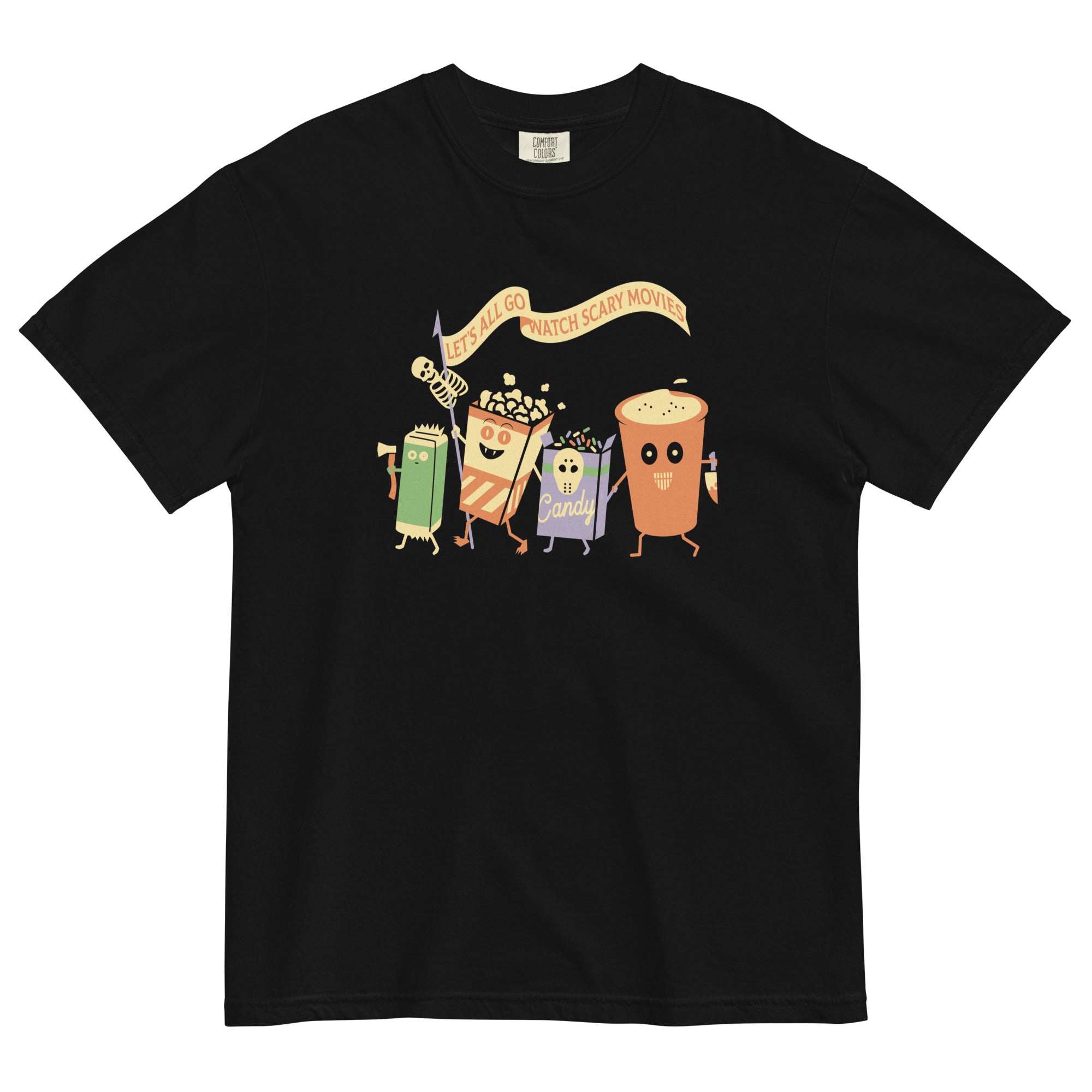 Let's All Go Watch Scary Movies Men's Relaxed Fit Tee Hoodie, Sweatshirt | CoreVibeTees.com (Image 1)