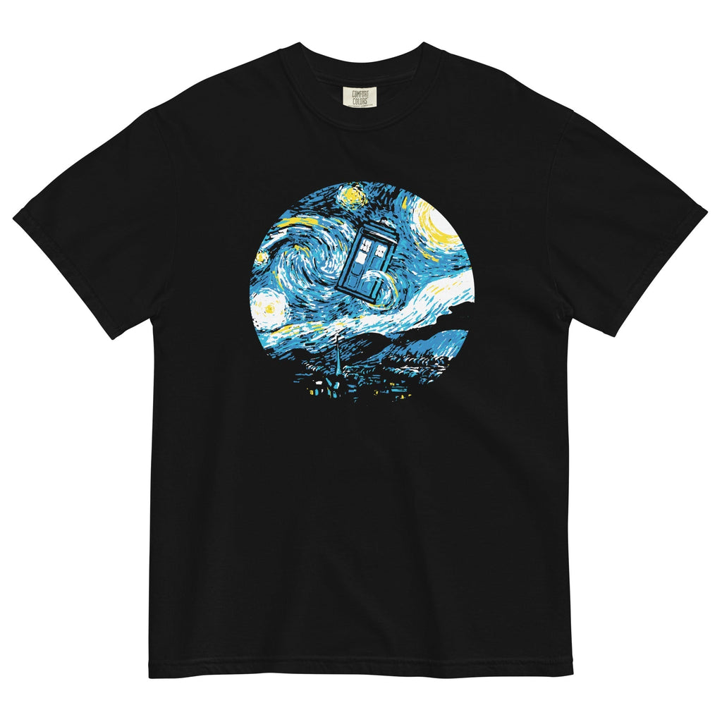 Starry Night Police Box Men's Relaxed Fit Tee Hoodie, Sweatshirt | CoreVibeTees.com (Image 1)