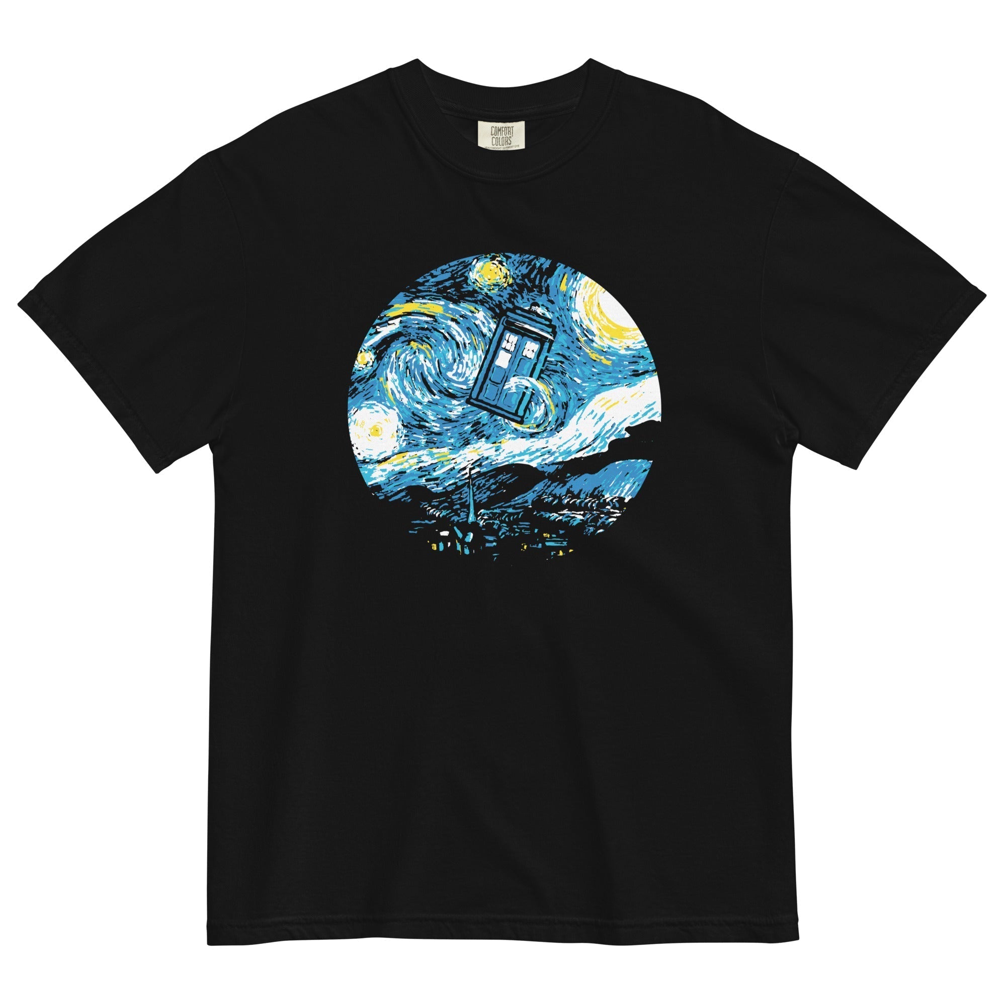 Starry Night Police Box Men's Relaxed Fit Tee Hoodie, Sweatshirt | CoreVibeTees.com (Image 1)