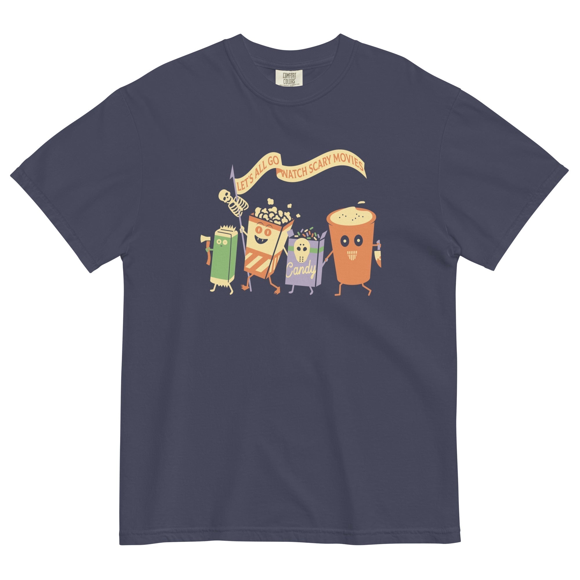 Let's All Go Watch Scary Movies Men's Relaxed Fit Tee Hoodie, Sweatshirt | CoreVibeTees.com (Image 2)