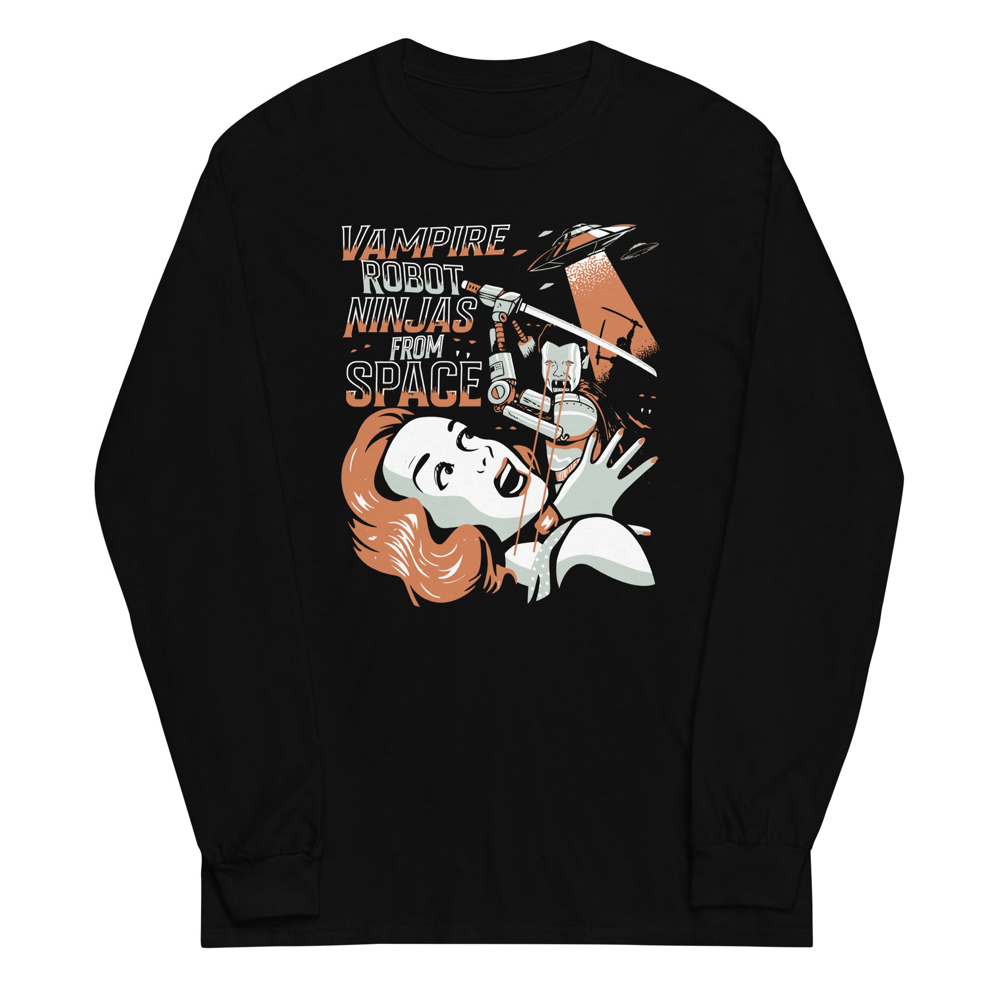Vampire Robot Ninja From Space Unisex Long Sleeve Tee Hoodie, Sweatshirt | CoreVibeTees.com (Image 1)