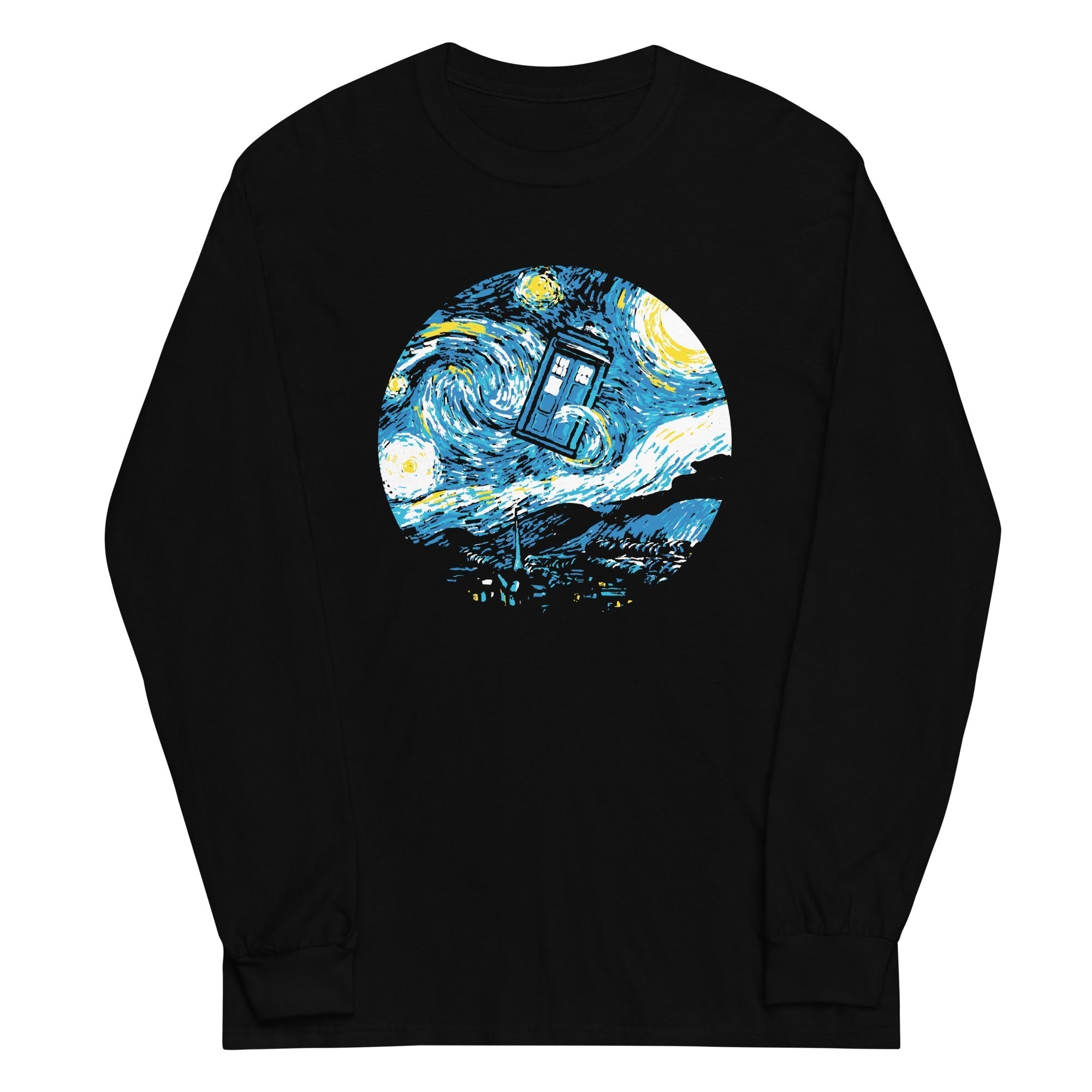 Starry Night Police Box Unisex Long Sleeve Tee Hoodie, Sweatshirt | CoreVibeTees.com (Image 1)