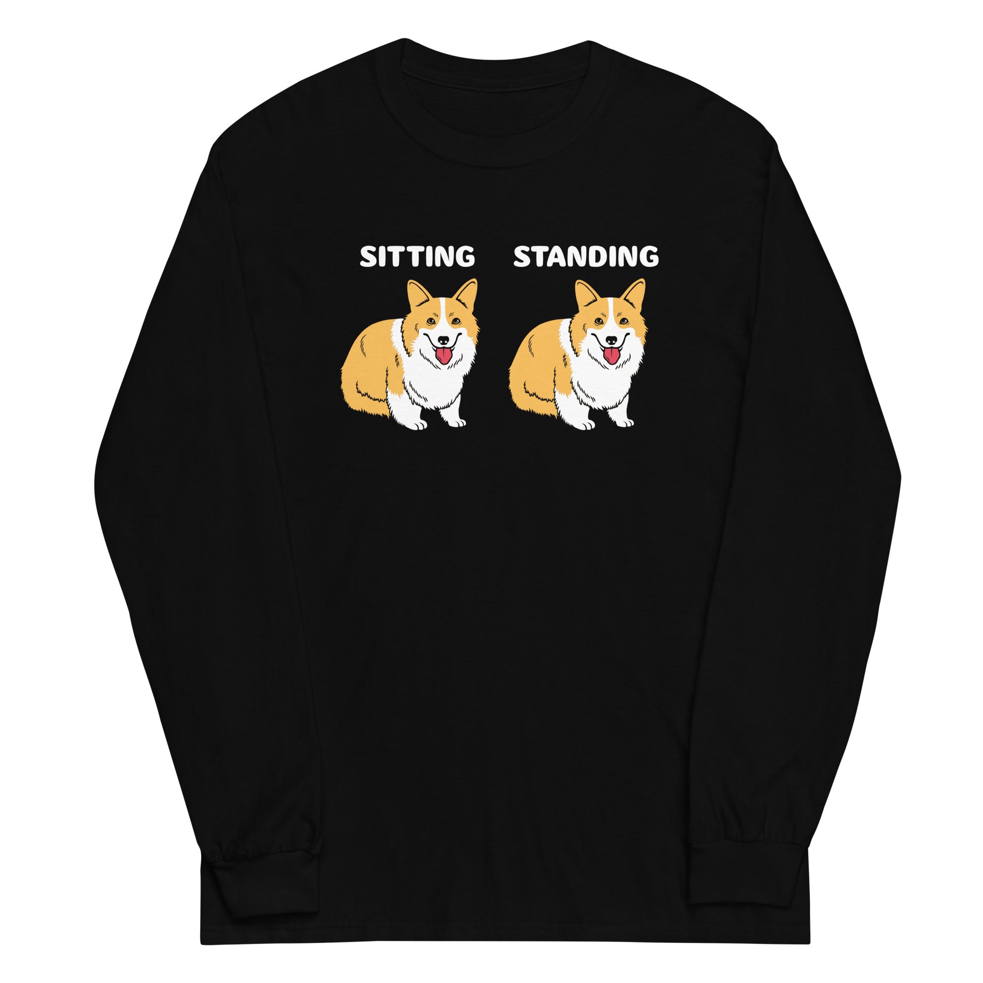 Corgi Sitting And Standing Unisex Long Sleeve Tee Hoodie, Sweatshirt | CoreVibeTees.com (Image 2)
