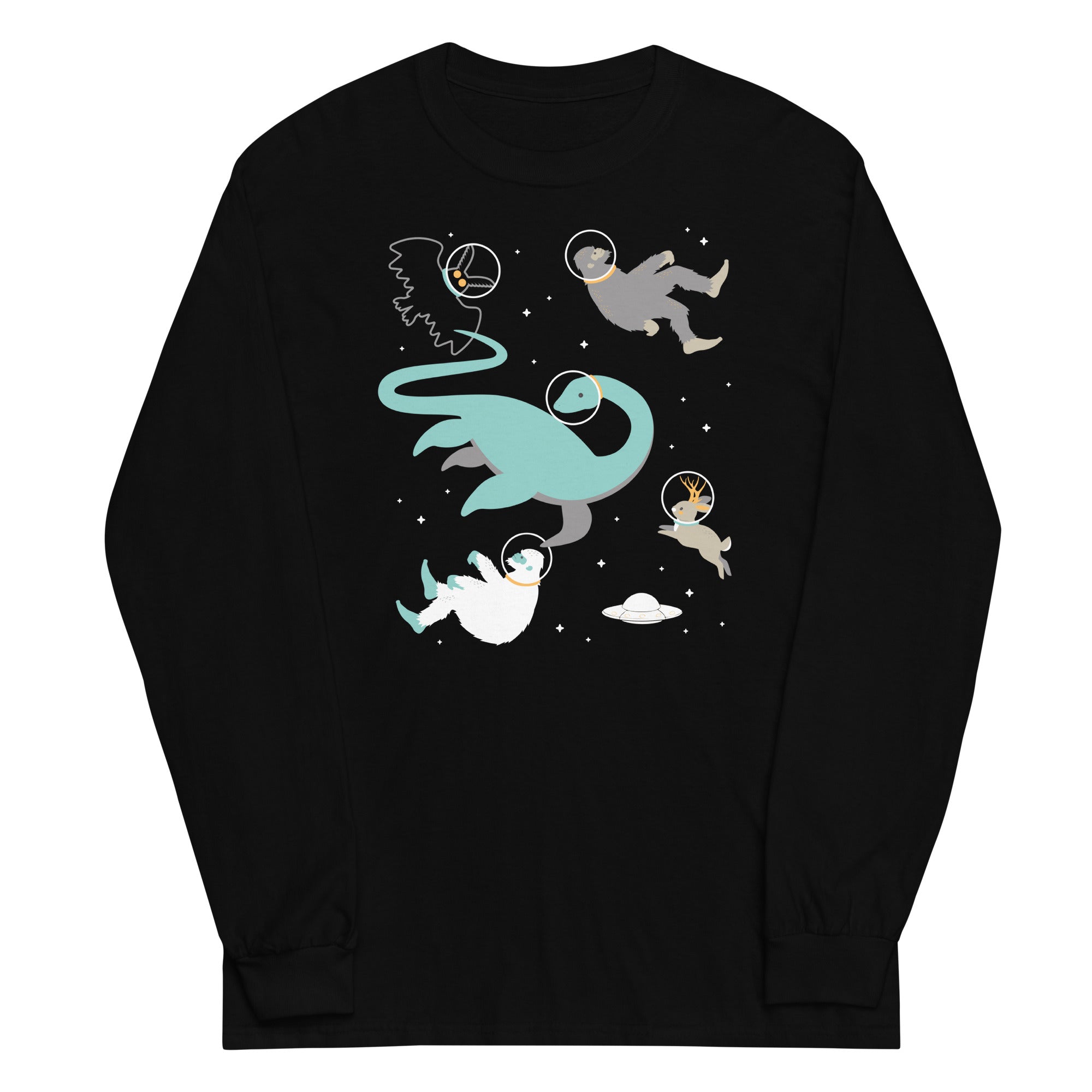 Cryptids In Space Unisex Long Sleeve Tee Hoodie, Sweatshirt | CoreVibeTees.com (Image 1)