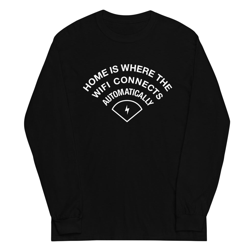 Home Is Where The WiFI Connects Automatically Unisex Long Sleeve Tee Hoodie, Sweatshirt | CoreVibeTees.com (Image 2)