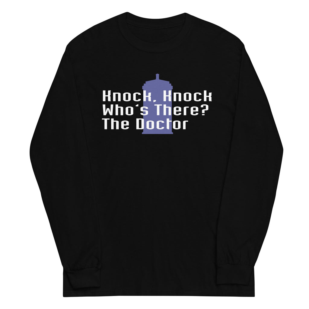 Knock Knock! Who's There? The Doctor Unisex Long Sleeve Tee Hoodie, Sweatshirt | CoreVibeTees.com (Image 2)