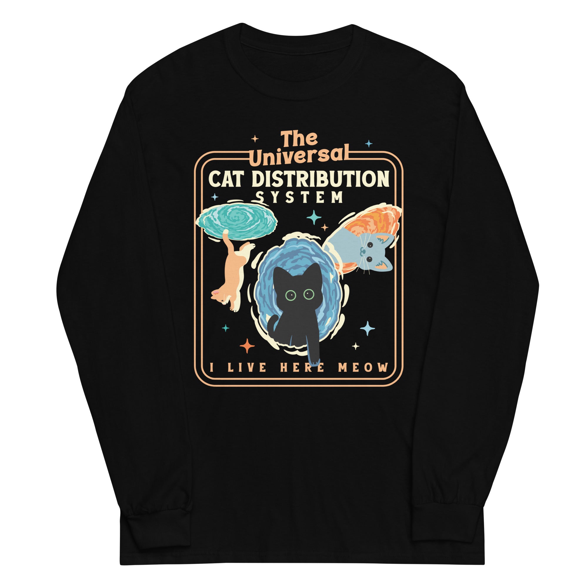 The Universal Cat Distribution System Unisex Long Sleeve Tee Hoodie, Sweatshirt | CoreVibeTees.com (Image 1)